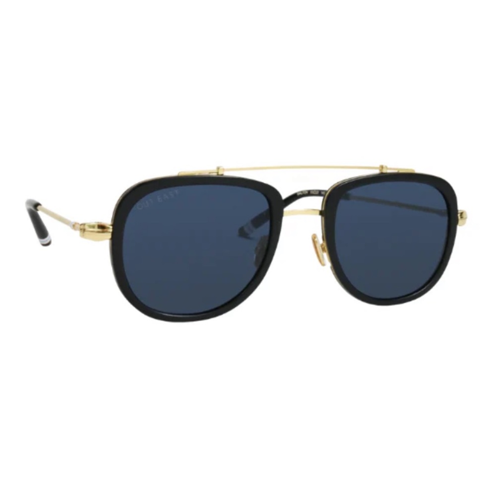 NIB OUT EAST Eyewear black Galton sunglasses with gold frame hamptons brand